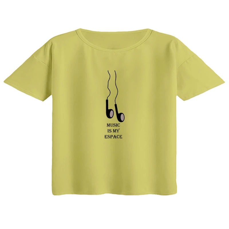 کراپ تی‌شرت آستین کوتاه زنانه مدل هندزفری کد۱