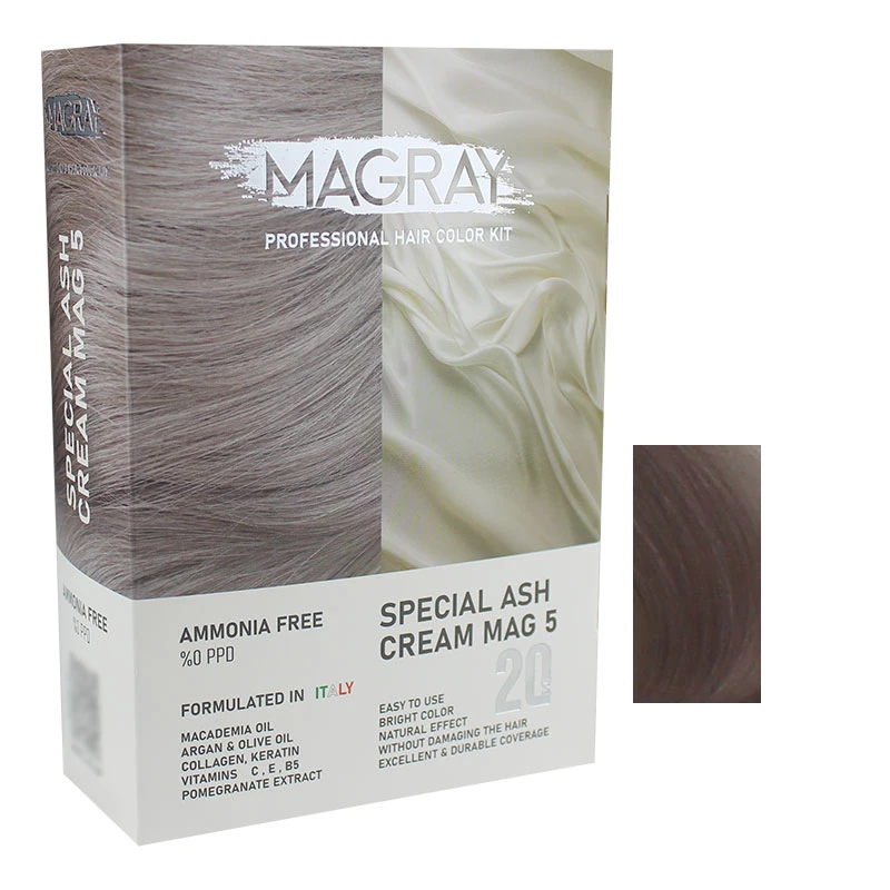 کیت رنگ مو ماگرای شماره MAG 5 حجم 120 میلی‌لیتر رنگ کرم خاکستری خاص