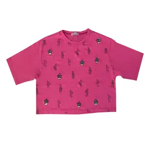 کراپ‌تاپ  آستین کوتاه زنانه مدل کاکتوس پولک دار رنگ صورتی