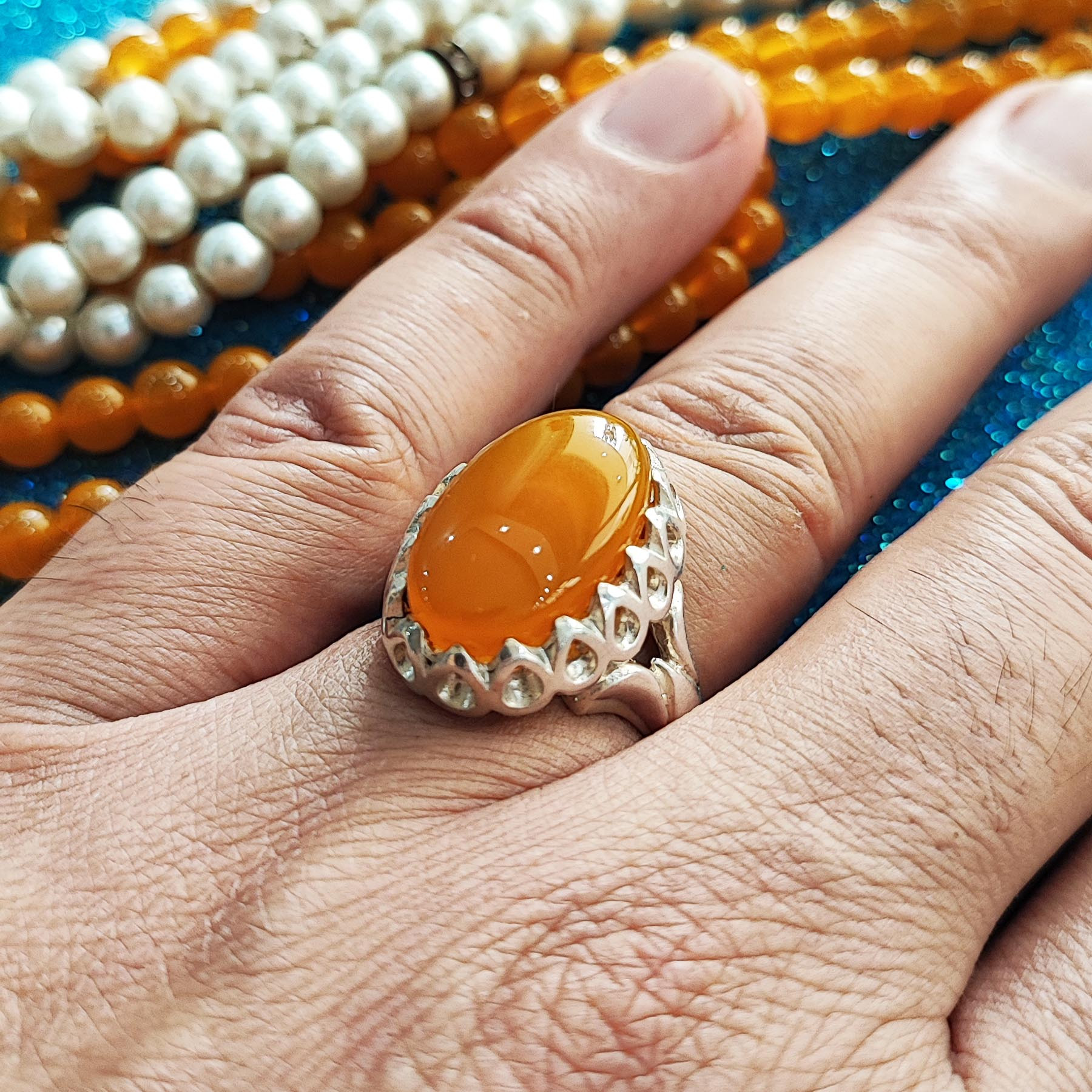 انگشتر نقره مردانه مدل عقیق شرف الشمس صفوی اشکی MSH2032