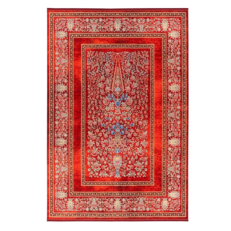 فرش ماشینی 1200 شانه محتشم زمینه لاکی حاشیه لاکی مدل 25CS0290