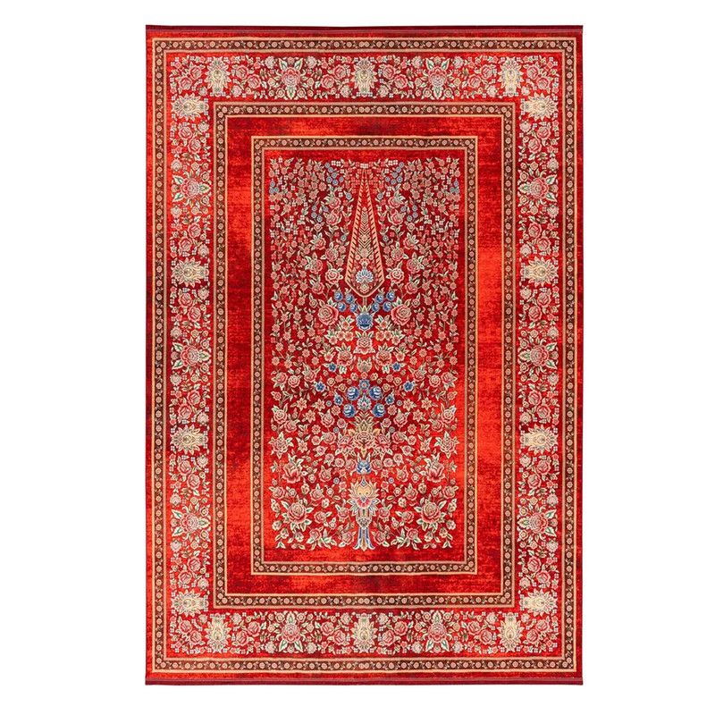 فرش ماشینی 1200 شانه محتشم زمینه لاکی حاشیه لاکی مدل 25CS0290