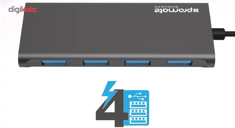 هاب USB-C چهار پورت پرومیت مدل SYNCHUB-C4