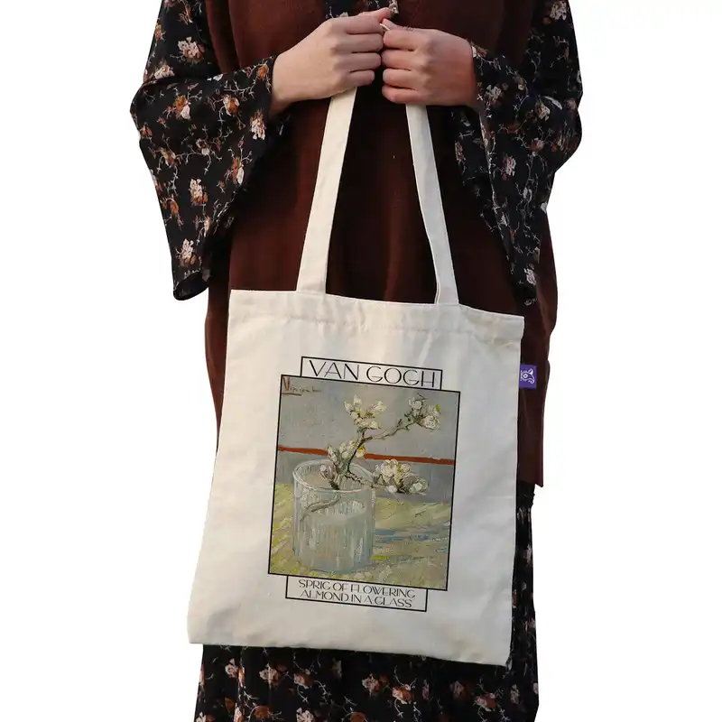 ساک خرید ترمه طراحان ایده مدل شکوفه بادام در لیوان از ونگوگ کد 0050 - L