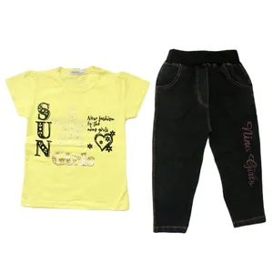 ست تی شرت و شلوار دخترانه مدل سان گرل رنگ زرد