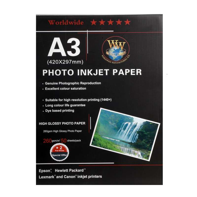 کاغذ عکس ورلد واید مدل Glossy سایز A3 بسته 50 عددی
