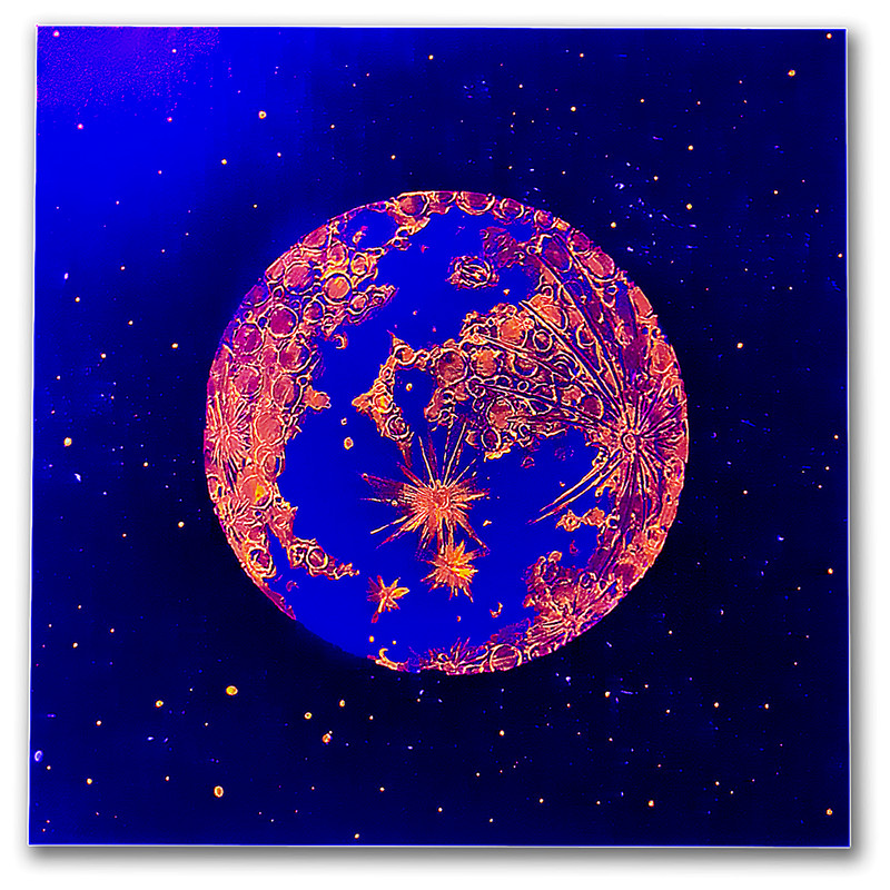 تابلو نقاشی اکریلیک مدل بلک لایت طرح ماه کد 17