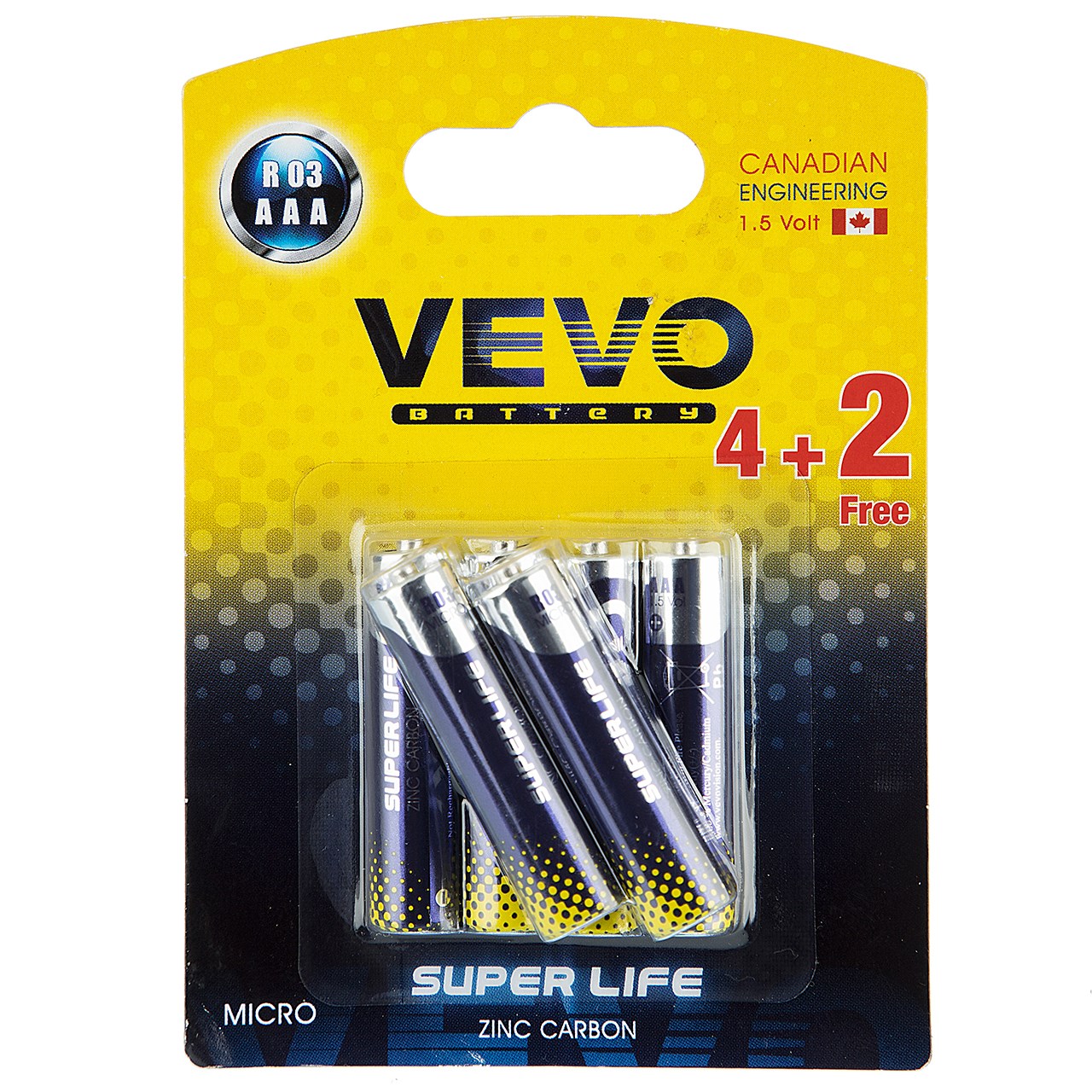 باتری نیم قلمی ویوو مدل Super Life R03 بسته 6 عددی