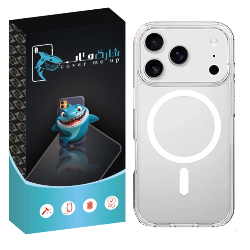 کاور شارک قاب مدل مگ سیف شفاف مناسب برای گوشی موبایل اپل iPhone 17 Pro