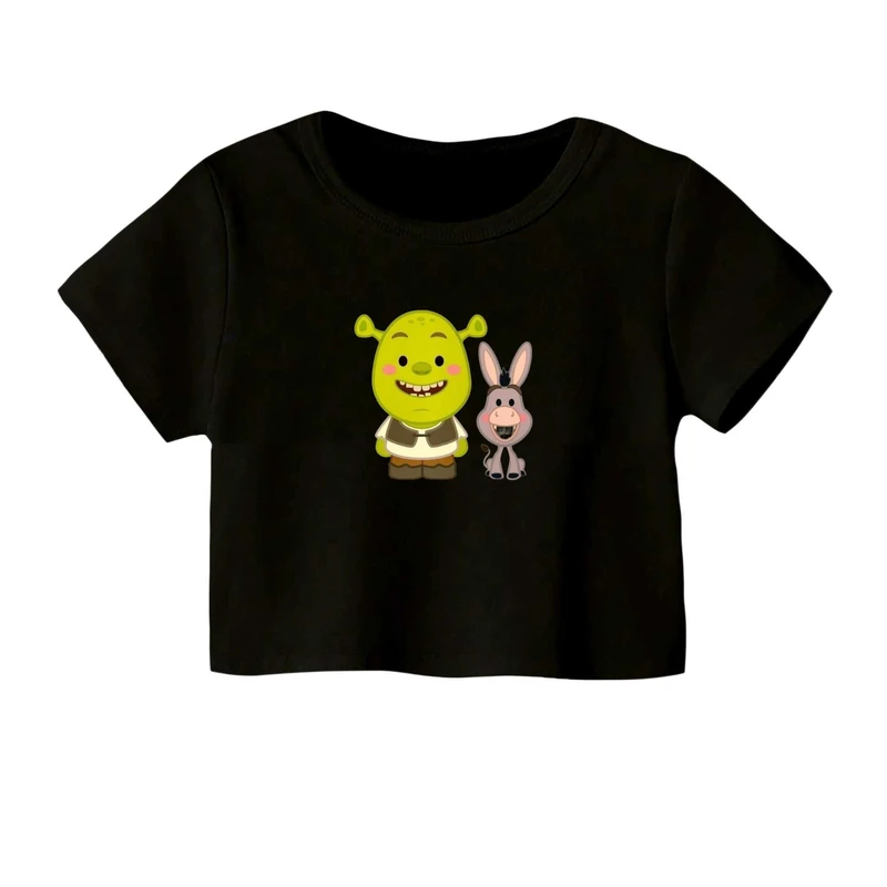 کراپ‌ تی‌شرت آستین کوتاه زنانه مدل شرک کد۱