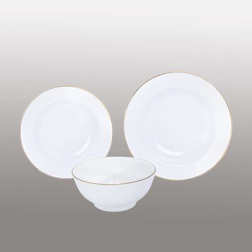 سرویس غذا خوری 18 پارچه شرکت صنایع چینی تقدیس مدل خط طلا گرد کد 110