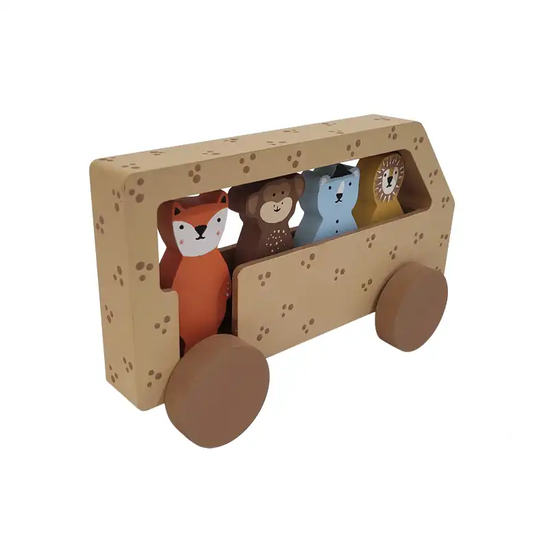 اسباب بازی چوبی طرح اتوبوس حیوانات جنگلی مدل MKids59-D