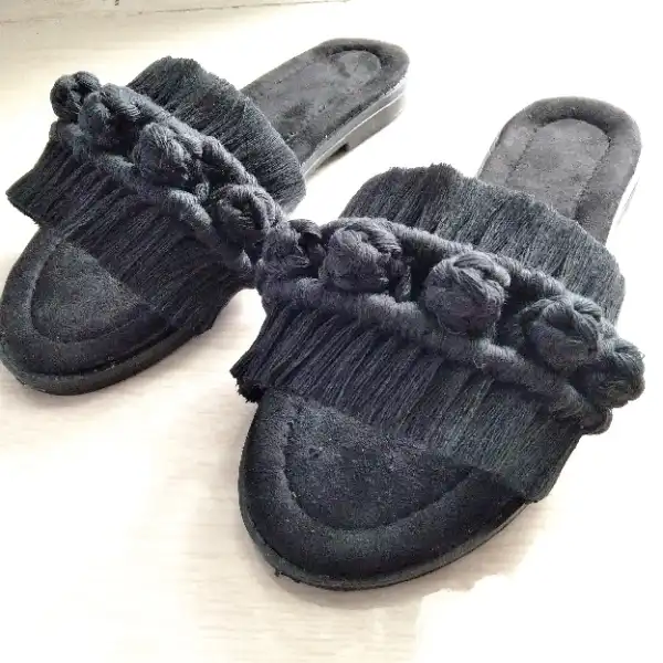 صندل زنانه مدل مکرومه رنگ مشکی