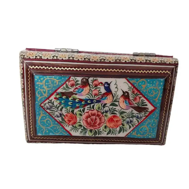 جعبه جواهرات خاتم کاری مدل گل و مرغ کد 226