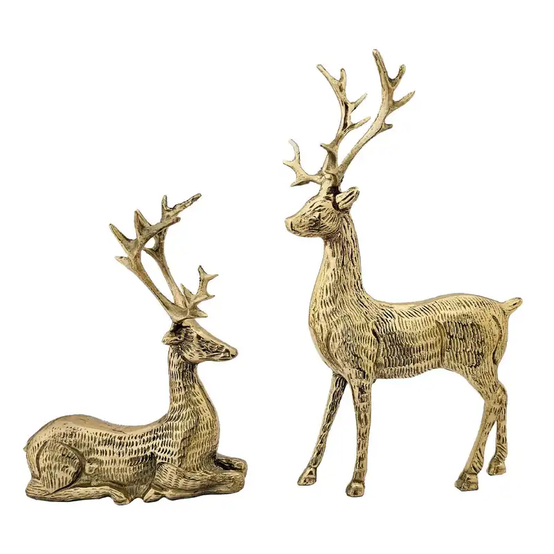 مجسمه برنزی مدل گوزن ایستاده و نشسته مجموعه 2 عددی