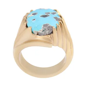 انگشتر نقره مردانه بازرگانی میلادی مدل سنگ فیروزه رکاب دست ساز آبکاری رادیوم کد AM_2536