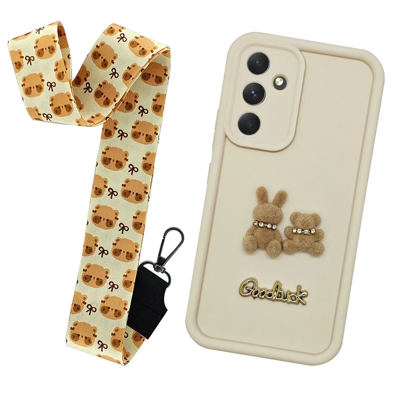 کاور مدل خرگوش طرح مخملی مناسب برای گوشی موبایل سامسونگ Galaxy A54 به همراه بندآویز