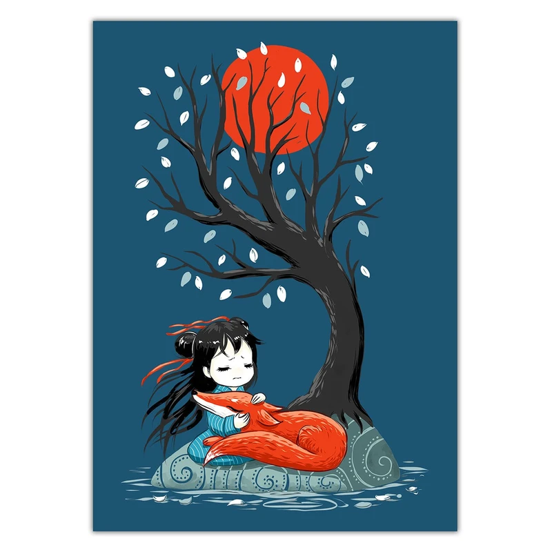 تابلو شاسی ونسونی طرح Girl and a Fox سایز 30 × 40