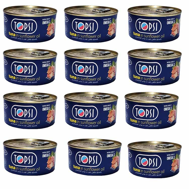 کنسرو تن ماهی در روغن آفتابگردان تاپسی - 180 گرم بسته 12 عددی
