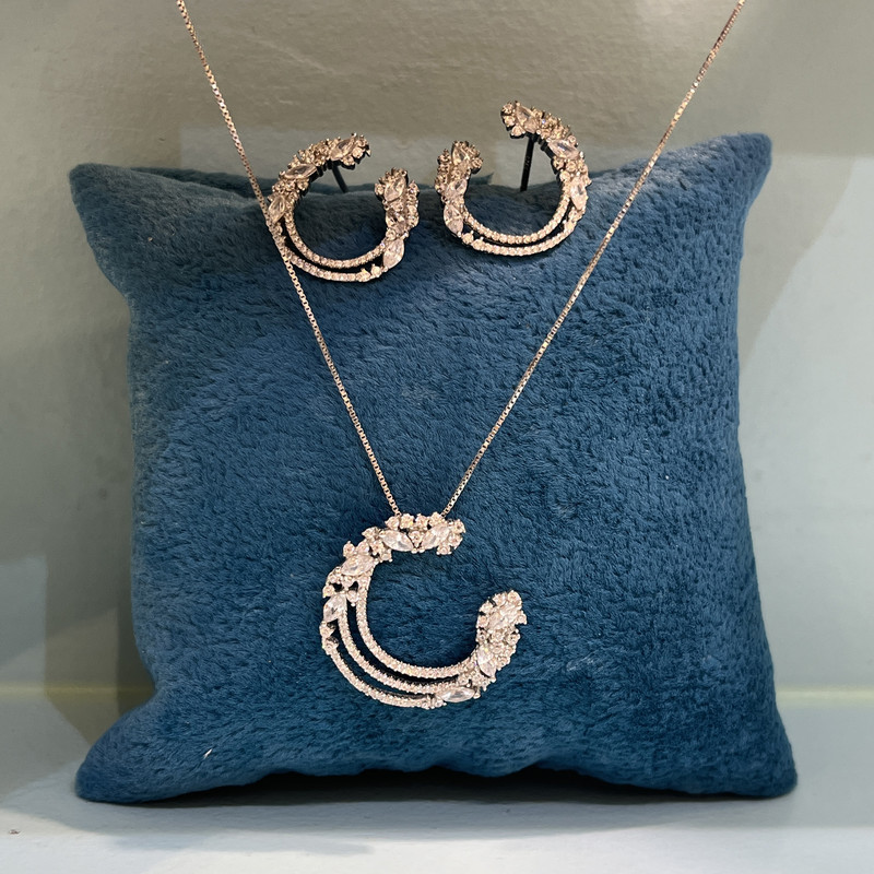 نیم ست نقره زنانه مدل جواهری هلالی با تگین اتریشی 33-40