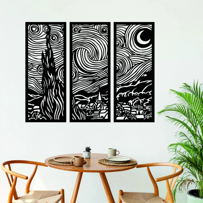 استیکر مدل چوبی شب پر ستاره کد T875 مجموعه 3 عددی