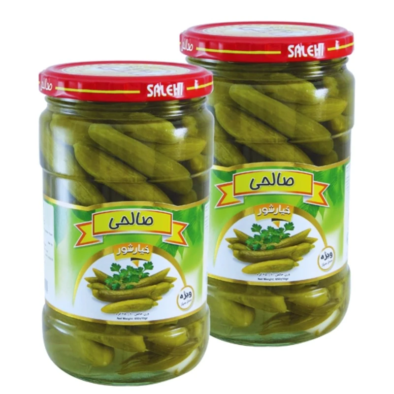 خیارشور سرکه ای پاستوریزه ویژه صالحی - 650 گرم مجموعه 2 عددی