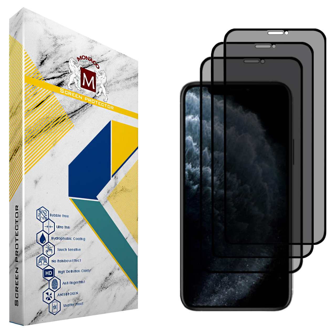 محافظ صفحه نمایش حریم شخصی موناکو مدل RC032 مناسب برای گوشی موبایل اپل iPhone 11 Pro Max بسته سه عددی