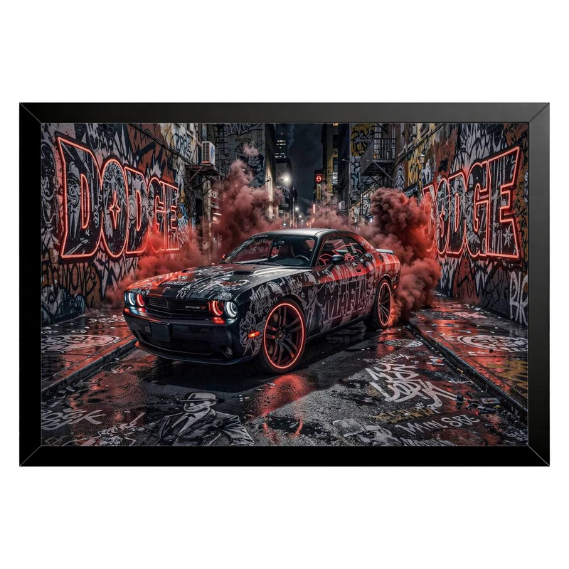 تابلو بکلیت طرح ماشین و خودرو Dodge Challenger SRT Hellcat مدل B-pe130256 فریم مشکی