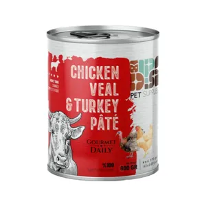 کنسرو غذای سگ دی پی اس مدل پته طعم مرغ، گوساله و بوقلمون وزن ۸۰۰ گرم