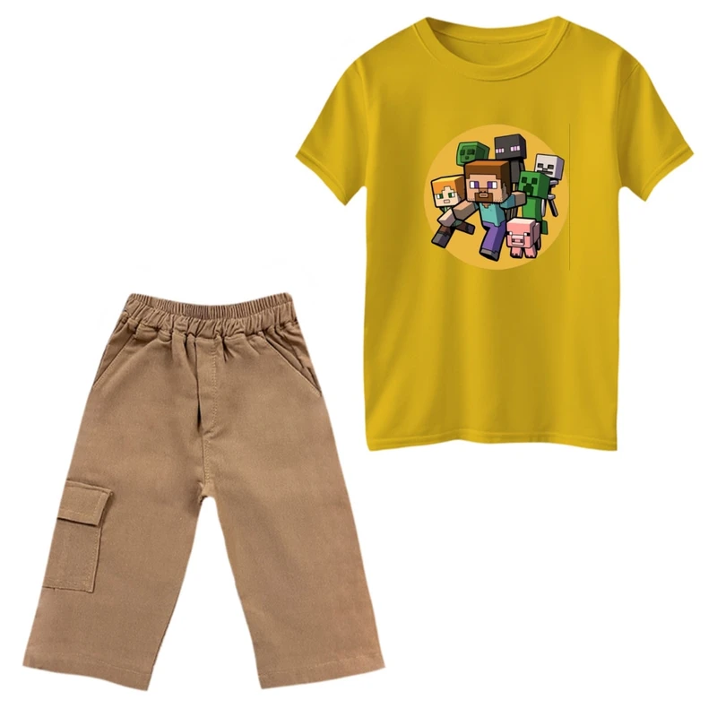 ست تی‌شرت و شلوارک پسرانه مدل ماینکرفت کد 5