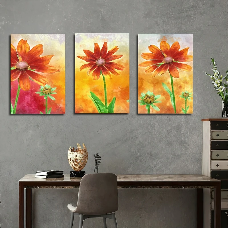 تابلو شاسی بکلیت طرح نقاشی گل مدل SH-2476 مجموعه 3 عددی