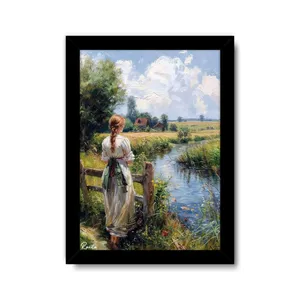 تابلو راویتا طرح دختری در مزرعه کد 3581 فریم مشکی