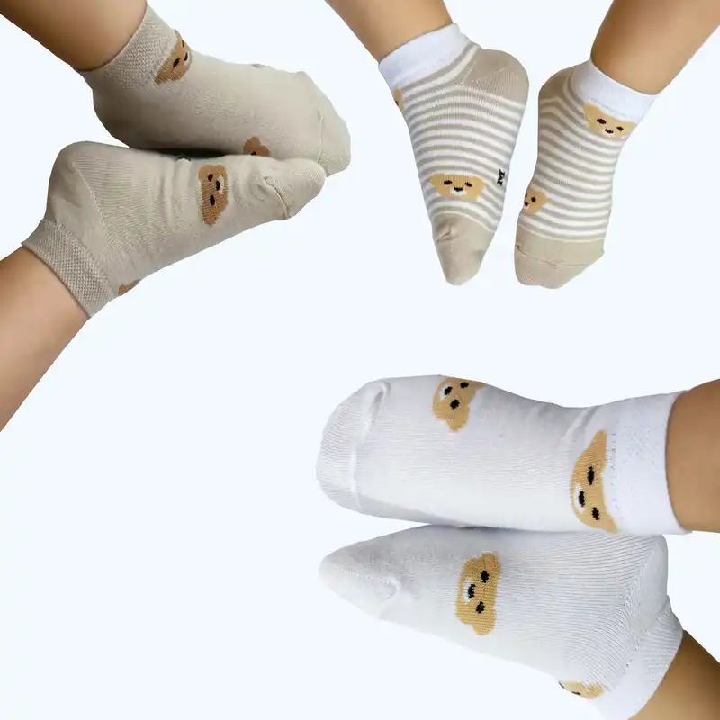 جوراب ساق کوتاه بچگانه مدل مچی سه خرسی تدی بسته 6 عددی