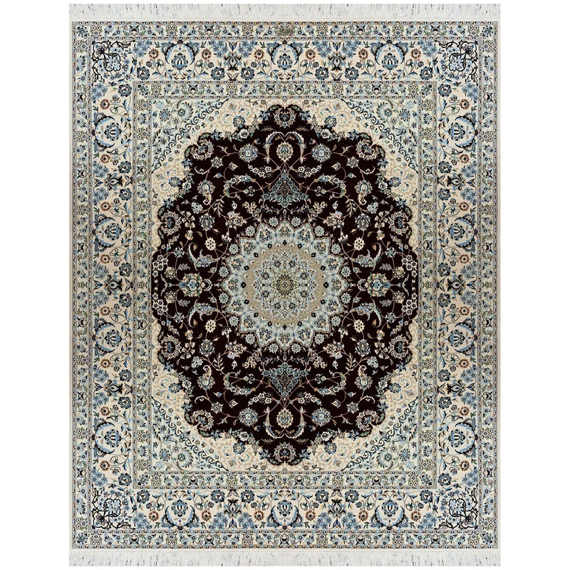 فرش دستباف ۵/۵ متری مدل ۶لا نایین 1048 زمینه لاکی