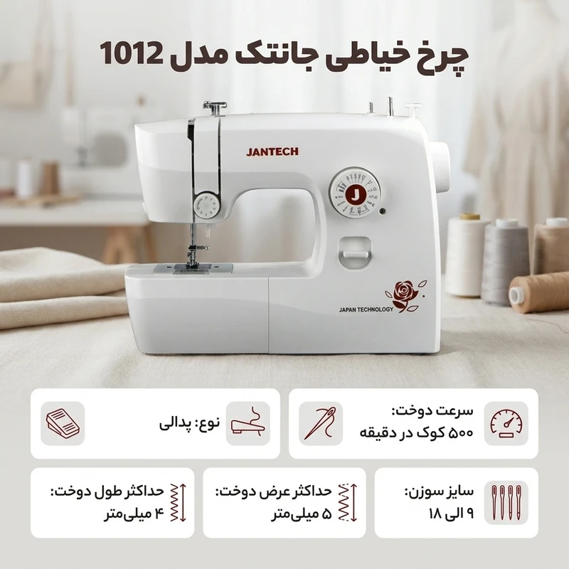 عکس شماره 2 : چرخ خیاطی جانتک مدل 1012