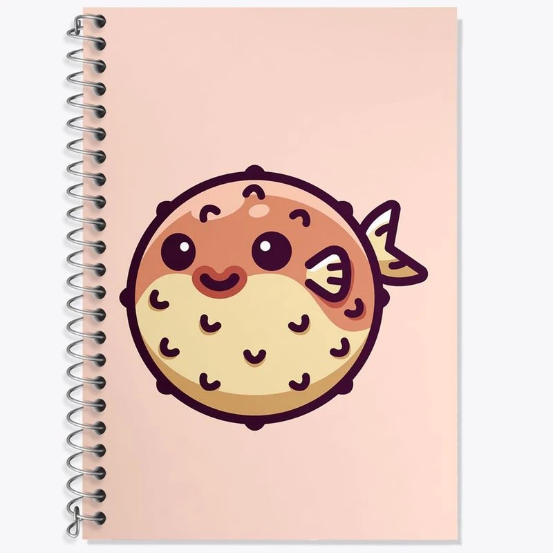 دفتر زبان 50 برگ خندالو مدل دو خط طرح حیوانات آبزی ماهی بادکنکی کد 28163