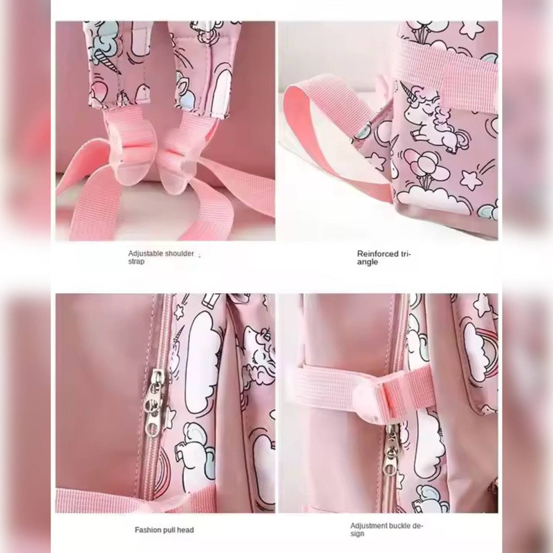 کوله پشتی مدرسه مدل اسب شاخدار به همراه کیف غذا و جامدادی و آویز