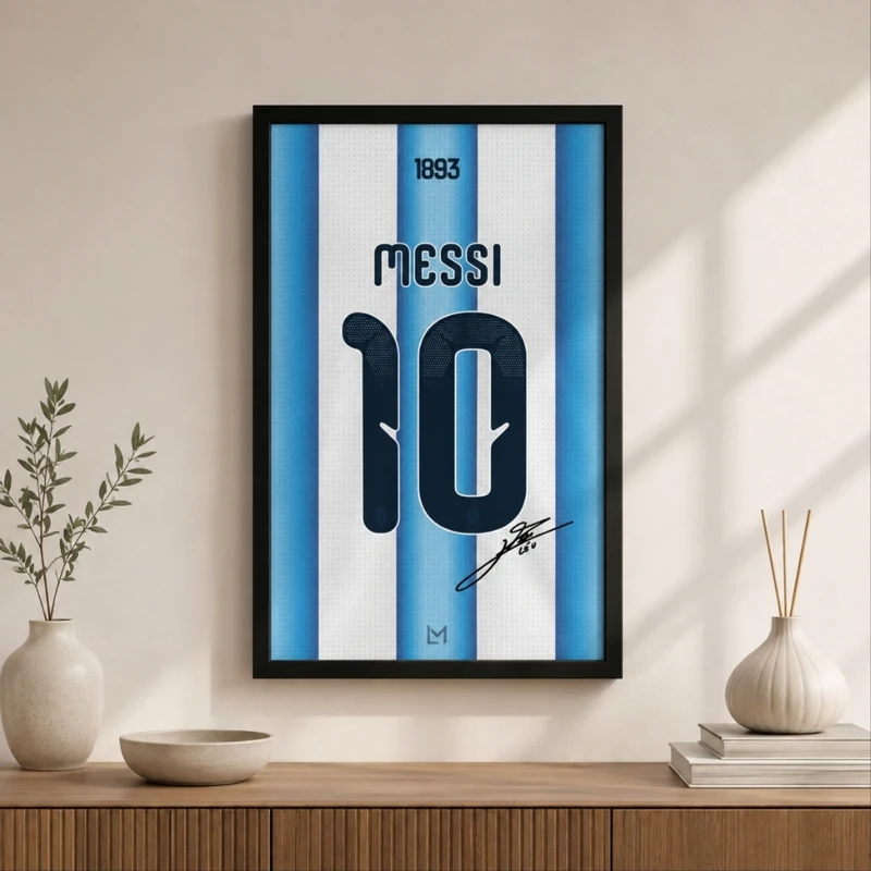 تابلو دیواری طرح کیت آرژانتین مسی Messi مدل 1373 با فریم مشکی