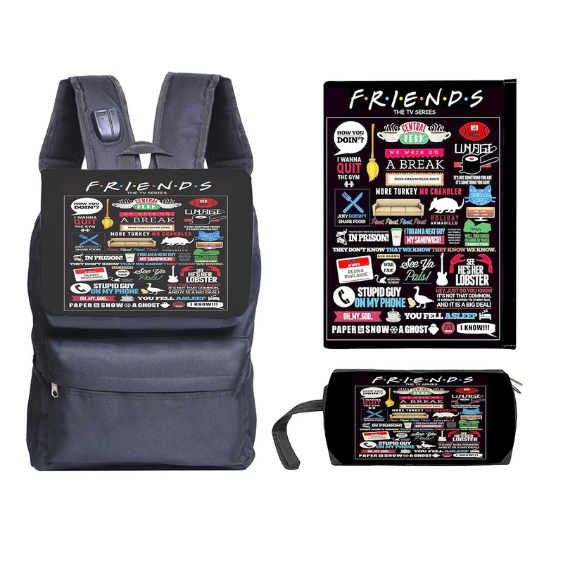 کوله پشتی طرح friends کد kjk45 به همراه جامدادی و کلاسور