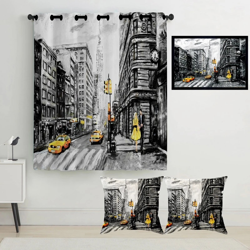 پرده رنس مدل S2-41119 به همراه تابلو و کوسن