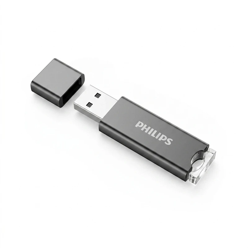 فلش مموری فیلیپس FM10UA ظرفیت 32 گیگابایت با رابط USB 2.0، سازگار با ویندوز، مک و لینوکس، سرعت خواندن 30 مگابایت بر ثانیه، سرعت نوشتن 15 مگابایت بر ثانیه، ضد خش و ضد اثر انگشت