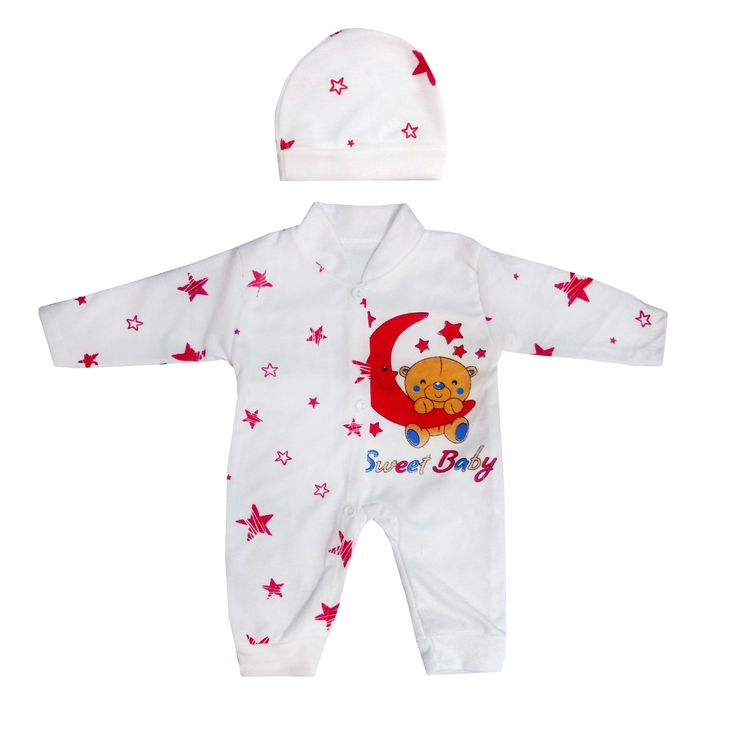 ست سرهمی و کلاه نوزادی مدل خرس و ماه کد 001