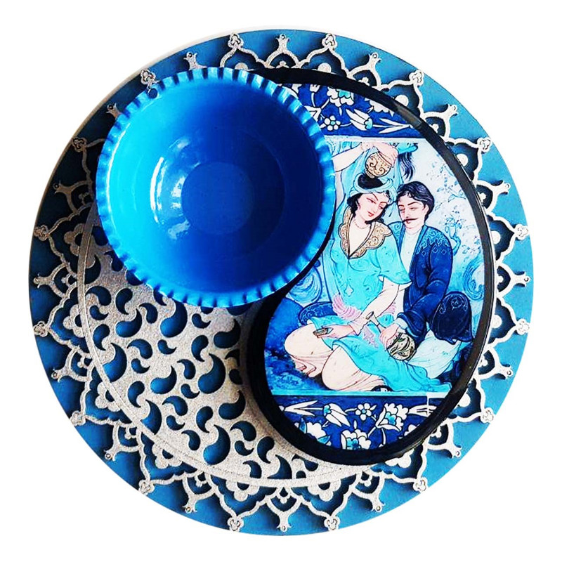جای زیورآلات چوبی ناریا طرح ترمه آبی