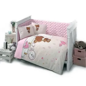 سرویس لحاف 6 تکه خواب نوزاد کلسی طرح Teddy Pembe