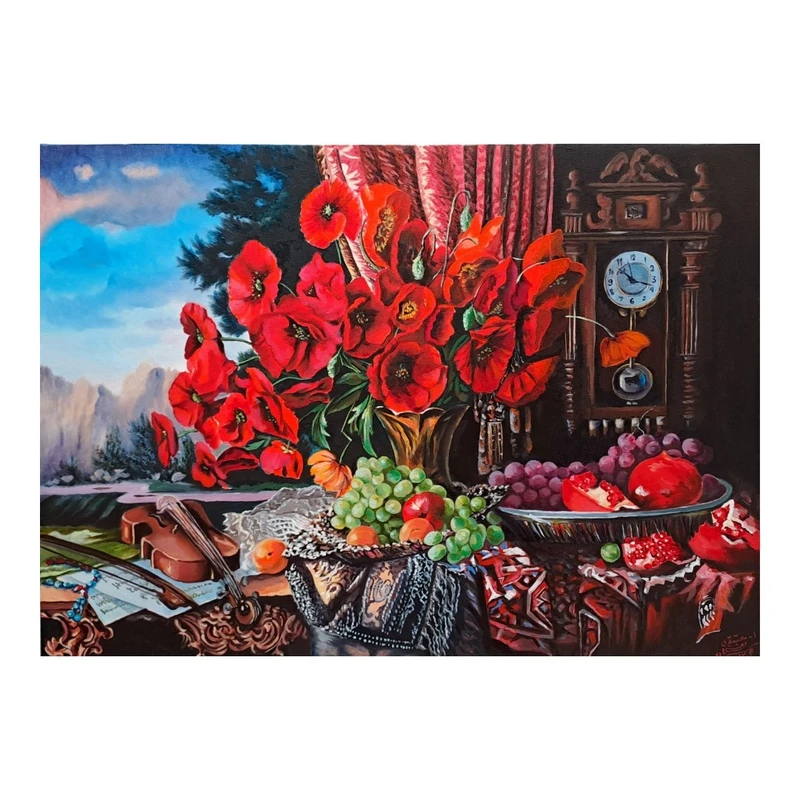 تابلو نقاشی رنگ روغن به سبک رئالیسم طرح گل شقایق کد 2