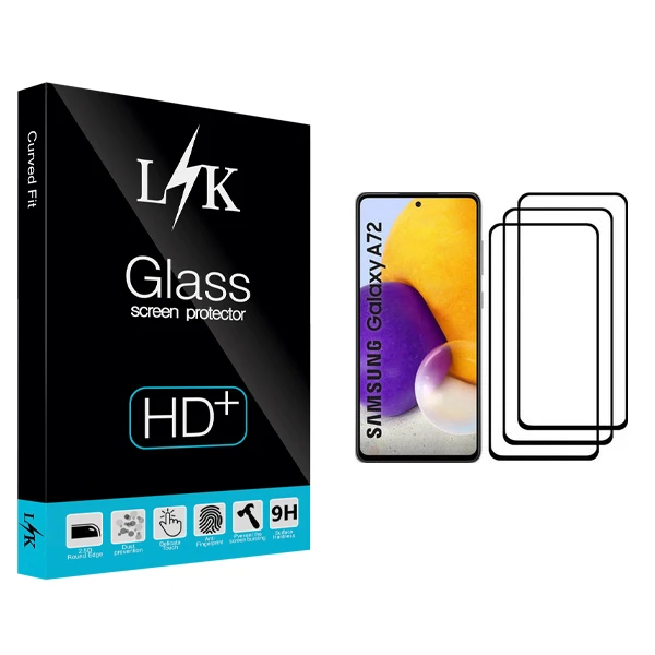 محافظ صفحه نمایش ال کی مدل Hard glass مناسب برای گوشی موبایل سامسونگ Galaxy A72 بسته سه عددی