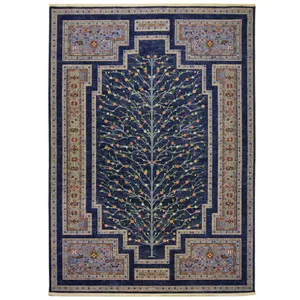 فرش ماشینی طرح درخت زندگی زمینه آبی