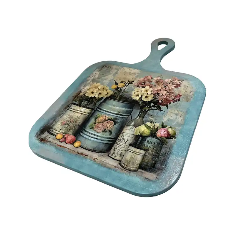 تخته سرو چوبی طرح گل و گلدان کد VA-13