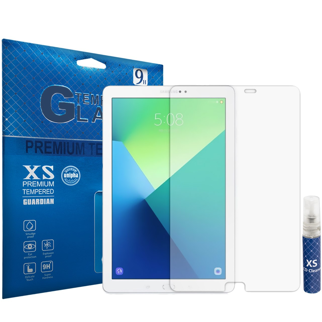 محافظ صفحه نمایش شیشه ای ایکس اس مدل تمپرد مناسب برای تبلت سامسونگ Galaxy Tab A 10.1 2016 P585 به همراه اسپری پاک کننده صفحه XS
