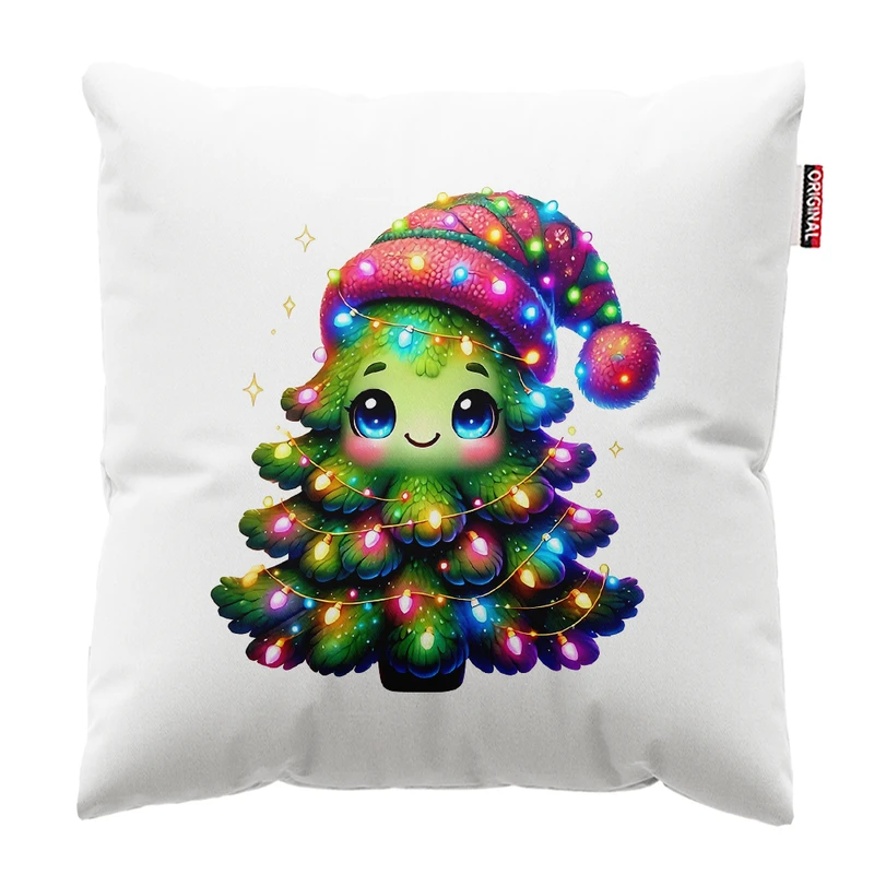 کوسن پاد آفرین مدل کریسمس طرح بابانوئل کاج گوزن کد PK302499 سایز 30*30 سانتی متر